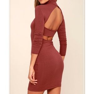 Lulus Rusty Rose Turtleneck Dress